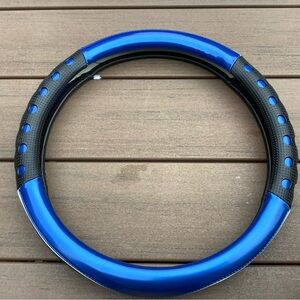 Vibrant Blue and Black Steering Wheel Cover